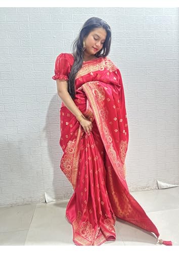 Image of Women's Banarasi Silk Georgette Saree Featuring Silver Sequin And Mirror Work