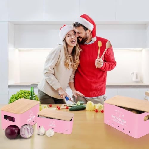 Image of 3 Pieces Potato Onion & Garlic Storage Bin Sturdy for Kitchen Counter | Kitchen Storage & Organization | Food Storage Containers.