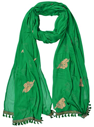 Image of YOUTHQUAKE Golden Patti Embroidered Work Chiffon Dupatta for Womens & Girls with Jaalar Lace