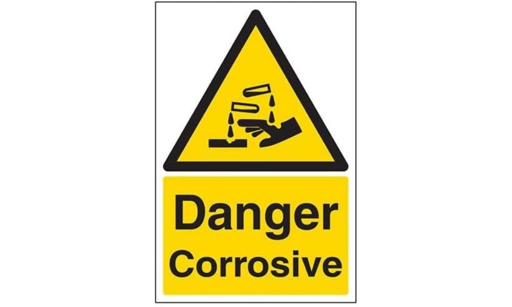 V Safety Danger Corrosive Warning Sign - 200mm x 300mm - 1mm Rigid Plastic