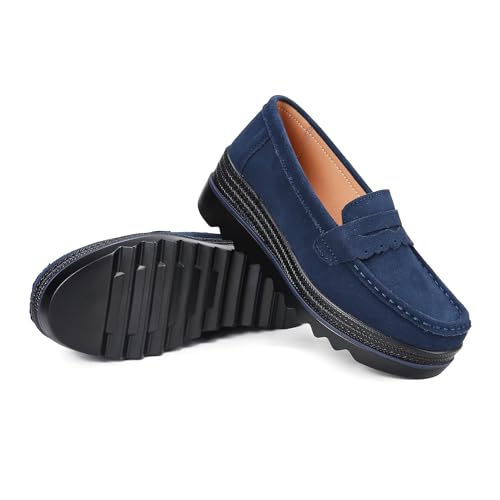 Image of Ruiatoo Women's Slip-On Platform Loafers Suede Wedge Mocs Low-Top Lightweight Casual Office, Travel, Daily Walking Shoes