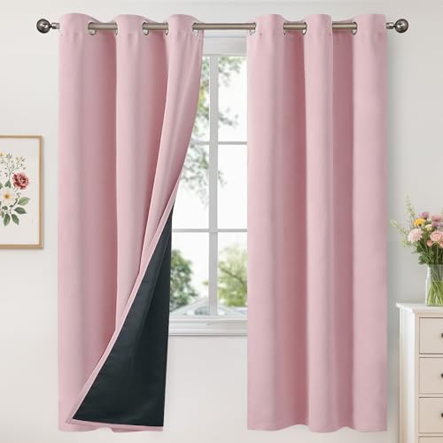 Image of YoungsTex Light Pink 100% Blackout Curtains 72 Inch Length, Room Darkening Drapes with Grommet Privacy Thermal Insulated for Kids Bedroom Living Room, 2 Panels, 42 X 72 Inch