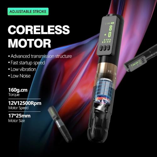 Cordless Tattoo Machine Pen Rotary Tattoo Pen Machine Kits 3.5mm Stroke Portable Tattoo Battery 800mah Tattoo Makeup Supplies Eyebrow Lips Tattoo Machine Pen,B blue