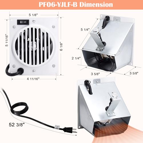 Image of Hiorucet PF06-YJLF-B PF06-YJLF-F Wall Heater Blower Fan Kit for ProCom Ventless Space Heater Over 10,000 BTU with Automatic /Manual Thermostat, Replacement PF06YJLFB Vent-Free Blower Fan Accessory Kit.