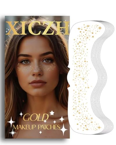 XICZH Glitter Freckles, Gold Temporary Face Tattoos Stickers, Body Face Glitter for Women Girls, Country Concerts Singer Festival Rave Accessories (Gold - 10 pcs)