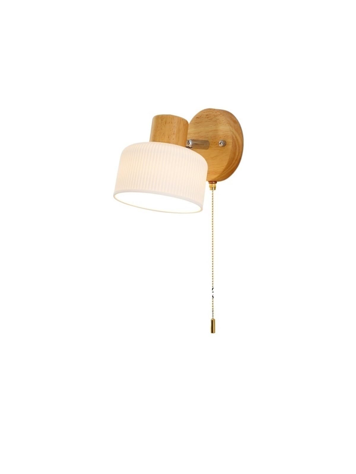 WQQYU6HKF Lights Wood & Ceramic Wall Lamp Pull Chain Sconce with Cylindrical Shade for Bedroom, Hallway Lamps