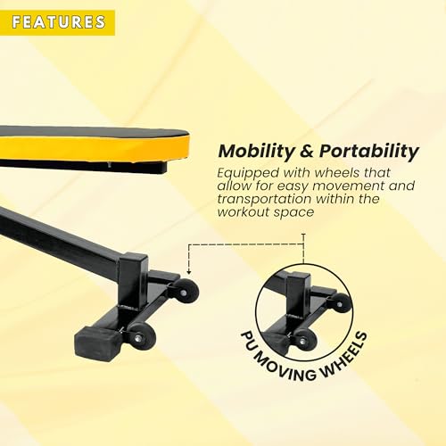 Image of Adjustable Workout Bench for Home Gym | Multifunctional Incline Decline Bench with Preacher Curl Pad & Leg Support | Full Body Strength Training Bench for Men & Women (Black & Yellow)
