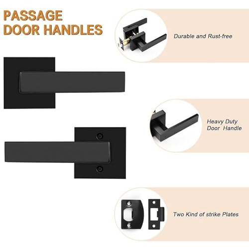 Probrico DL01BKPS-6 Pack| Matte Black Passage Levers For Hall And Closet, Square Heavy Duty Interior Keyless Door Handles thumb #1