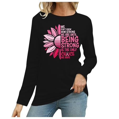 T-shirt manches longues rose octobre col rond pour la prévention