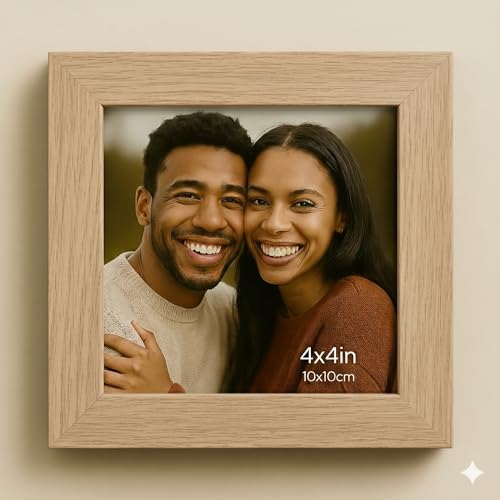 Image of Stuthi Arts Premium 4x4 Inch (10x10 cm) Table Top Photo Frame, Set of 6, Elegant Desk Decor Set, Gallery, MDF with Glass Front (Oak White, 4x4 inch)