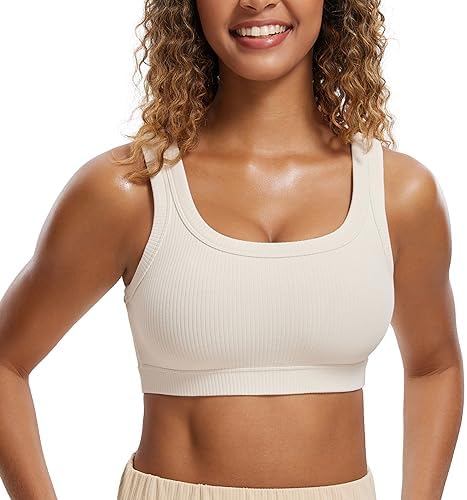 CRZ YOGA Ribbed Sports Bras for Women - U Back Wireless Medium Im...