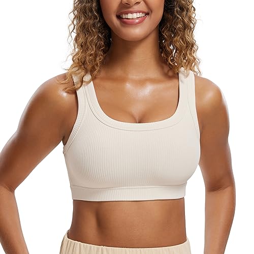 CRZ YOGA Ribbed Sports Bras for Women - U Back