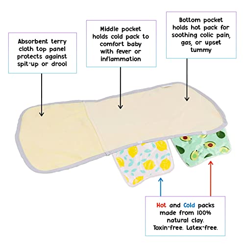 Lullaby Soothe My Baby - 100% Cotton Burp Cloths with Hot Cold Therapy Clay Pack Inserts - Natural Rescue for Fever, Teething Pain, Colic & Gas3