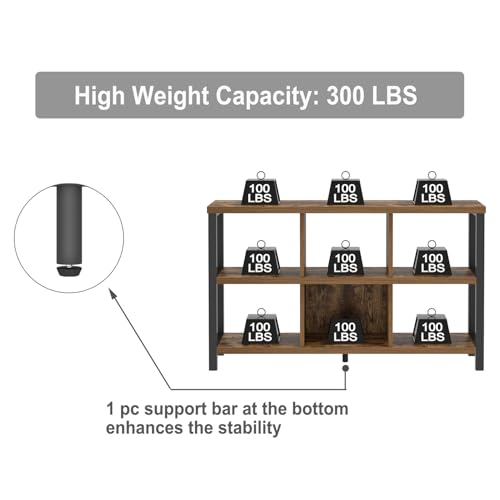 FOLUBAN Industrial Horizontal Bookshelf, 6 Cube Storage Organizer with Shelf, Wood and Metal Cubby Bookcase for Living Room Bedroom, Rustic Brown, 47 Inch — view 6