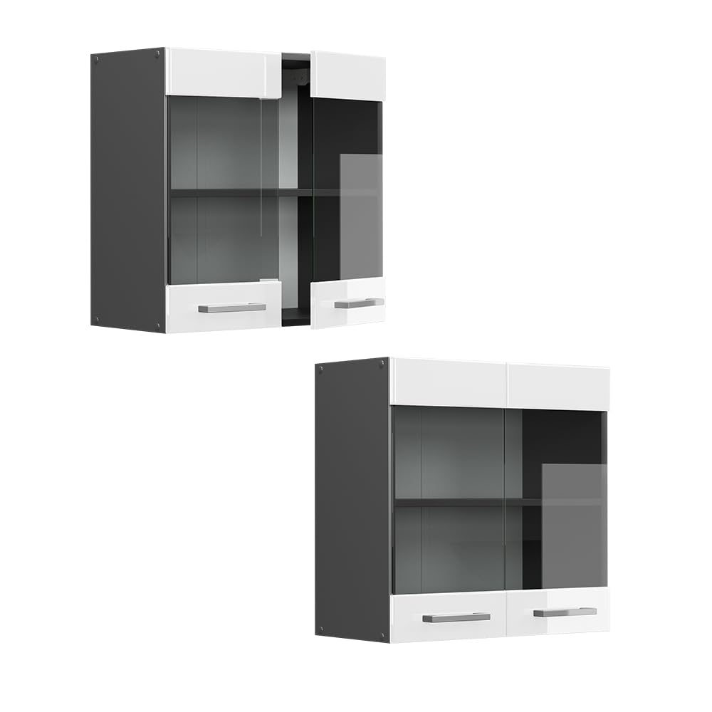 Módulo Cocina Blanco Antracita Armario De Cocina Colgante R-Line Con  Puertas De Cristal - Blanco Casa De Campo/Antracita 60cm Mueble Colgante  R-line, image size:1000x1000