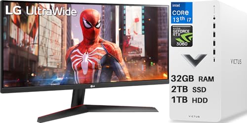 Image of LG Gaming Monitor + HP Gaming pc Bundle, 29'' UltraWide 21:9 FHD (2560x1080) IPS Display + HP Victus Gaming Desktop, Intel Core i7-13700 Processor, NVIDIA GeForce RTX 3060, 32GB RAM, 2TB SSD+1TB HDD