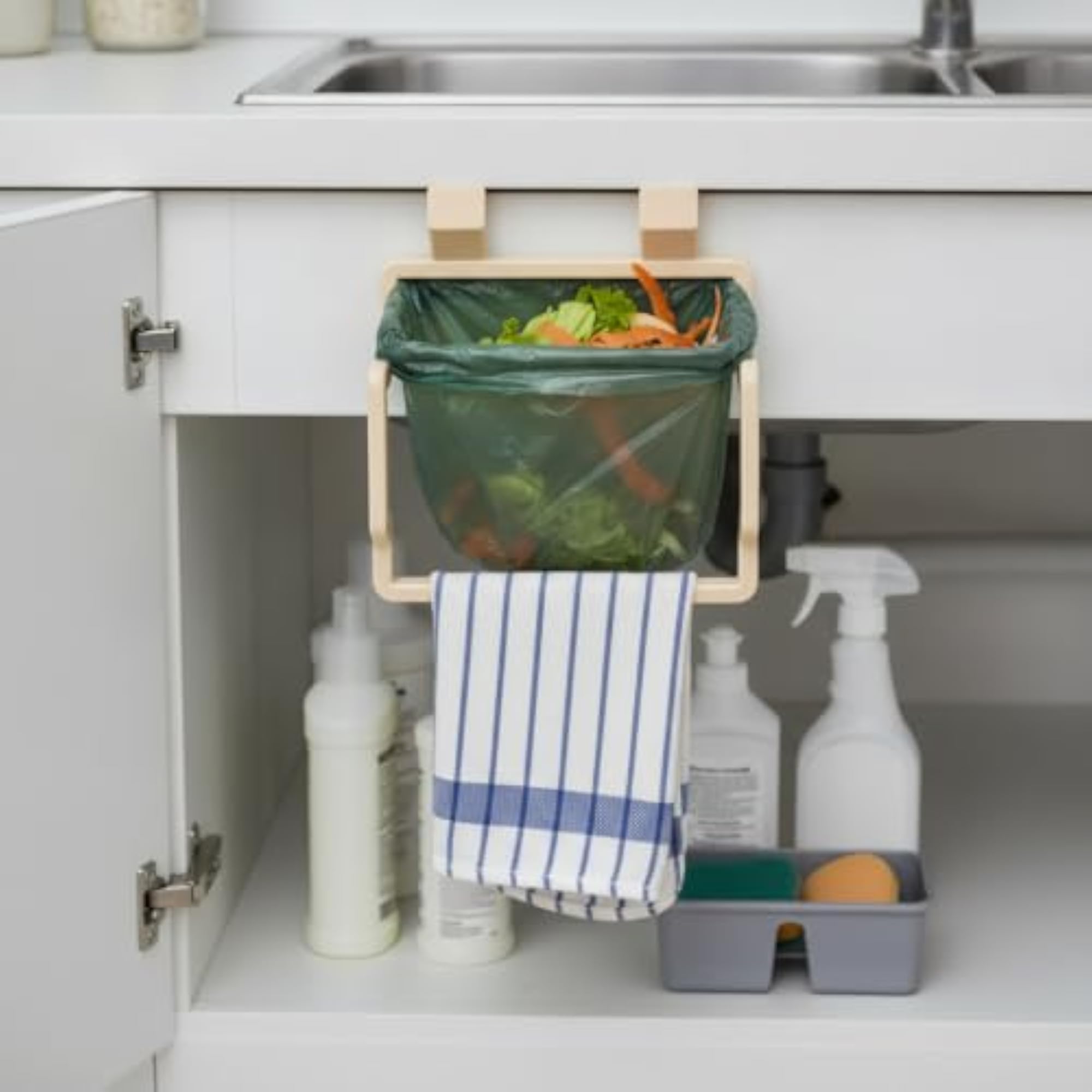 Kitchen Hanging Trash Bag Holder, No-Drill Organizer