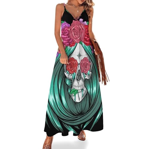 Robe longue crâne cheveux verts pour vos vacances à la plage et voyages d'été
