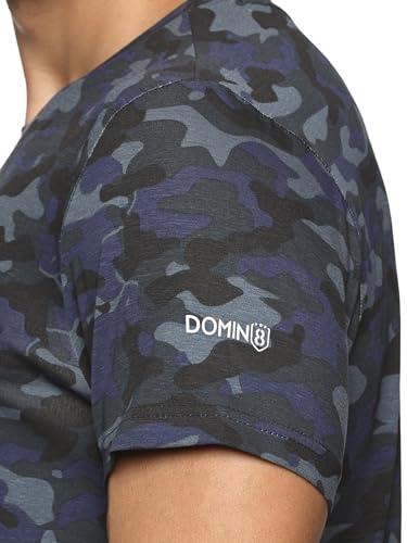 Image of DOMIN8 Men's Regular Fit T-Shirt (DOM8-AW-M-TS-21-BE-M Blue Printed Camouflage