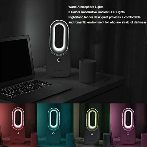 Table Fan With Led Lights, Bladeless Cooling Fan Desk Fan With 4 Speeds( Included 1 Natural Wind)+5 Decorative Gradient Lights, Leafless Design Fan Portable Fan Rechargeable Usb Desk Fan Personal Fan For Home Office 11.8 Inch Air Circulator Fan #TOP4