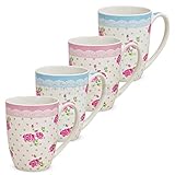 4 Stk. Porzellan-Becher Tassen mit Rosenmotiv. 2-fach sortiert in rosa und hellblau. Auslieferung erfolgt farblich sortiert wie abgebildet.