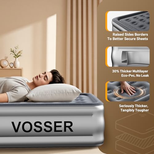 Image of VOSSER Air Mattress Full with Built in Pump,18''Blow Up Mattress,Self Inflatable Mattress in 3 Mins,Portable Air Bed for Camping,Floor&Travel,Full Size Air Mattress for Adults 660LB Max,Silver
