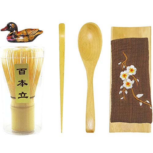 Artcome 6 Pcs Japanese Matcha Tea Set, Matcha Whisk, Traditional Scoop, Tea Spoon, Tea Cloth, Bamboo Holder, Scoop Holder Handmade Matcha Ceremony Kit For Traditional Japanese Tea Ceremony (Nature) #TOP17