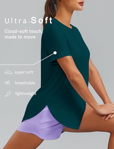 Image of PINSPARK Workout Tops for Women Short Sleeve Athletic Shirts UPF 50+ Quick Dry Running Outfits for Exercise Gym Hiking S-3XL