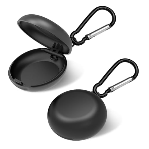 2 Pcs Earplug Cases with Keychains, Portable Ear Plug Carrying Cases, Round Mini Storage Pouch for Earbuds/Pills/Trinkets, Lightweight Plastic Container for Travel Hiking Business Trips (Black)
