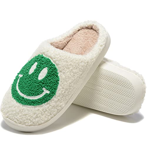 Image of Retro Fuzzy Face Slippers for Women Men, Retro Soft Fluffy Warm Home Non-Slip Couple Style Casual Smile Face Slippers Indoor Outdoor Anti-Skid Warm Cozy Foam Slide Fuzzy Slides with Soft Memory Foam Shoes
