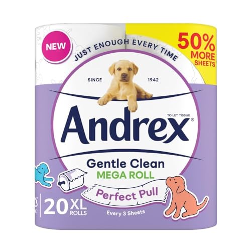 Andrex Gentle Clean Perfect Pull Toilet Tissue with Easy Tear Perforations. 20 Larger Toilet Rolls (Equivalent To 30 Standard Rolls) - Great For Toilet Training