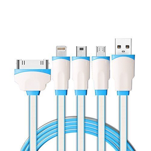 iPowertech 4-in-1 Multiple USB Charging Cable Adapter Connector with 8 Pin Lightning, 30 Pin, Micro USB 2.0 and Mini USB Ports