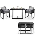 Tangkula 3 Pieces Outdoor Dining Set, Patio PE Rattan Furniture Set with Folding Backrest, Cozy Seat Cushions, Tempered Glass Tabletop, Space-Saving Rattan Chair Table Set for Backyard, Poolside