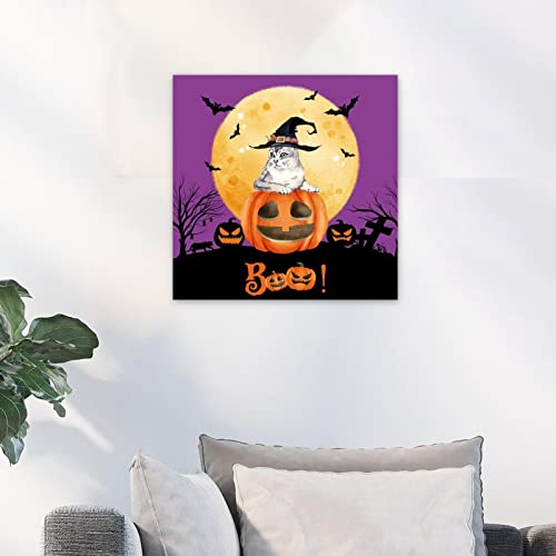 Panneau mural bois Halloween suspendre lune chat décoration