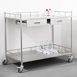 Carrito de laboratorio de acero inoxidable con 2 estantes con 2 cajones, carrito de servicio rodante para oficina, restaurante, hotel y hospital, y equipo de laboratorio dental móvil