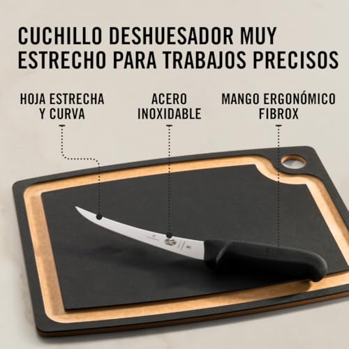 Miniatura 3 de Victorinox Fibrox Cuchillo Deshuesador, Cuchillo De Cocina Afilado Para Carne Y Pescado, 15 Cm, Hoja Curva, Rígido, Acero Inoxidable, Negro