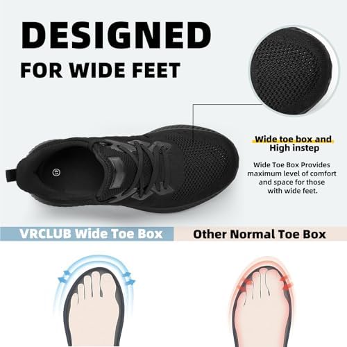 VRCLUB Black Tennis Shoes Men Wide Slip on Sneakers Walking Breathable Running Shoe Comfortable Workout Mens Athletic Gym Jogging 12 — view 2