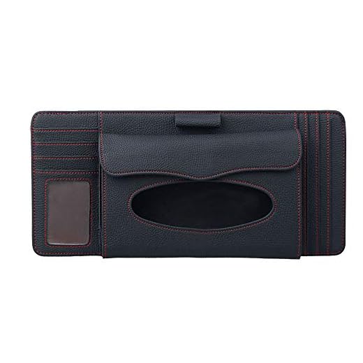 idain Car Sun Visor Organizer,Tissue Holder Four-in-one Multifunctional Paper Towel Pumping Glasses Holder Card Package CD Bag,Black