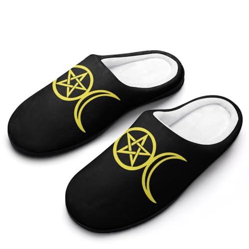 Triple Moon Pentacle Womens Cotton Slippers Anti-slip Rubber Sole Winter Warm House Shoes For Daily Wear