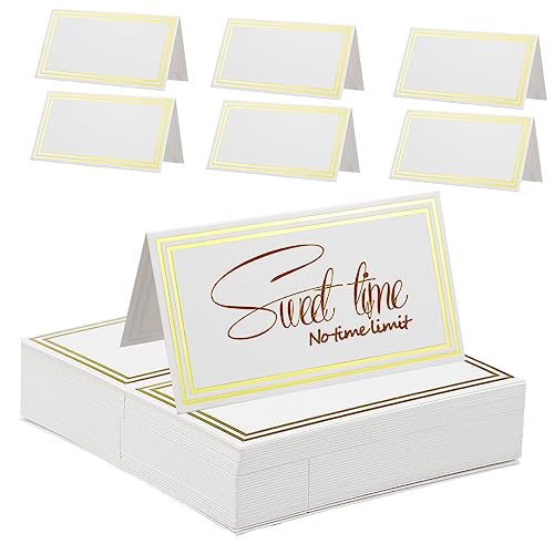 HOUDERCO 60個席札 結婚式 パーティー 宴会用 テーブルカード 厚手紙素材 立体型 折り畳み式 席次表 名刺用紙 縁取り 滑らか書き心地 卓上ディスプレイ