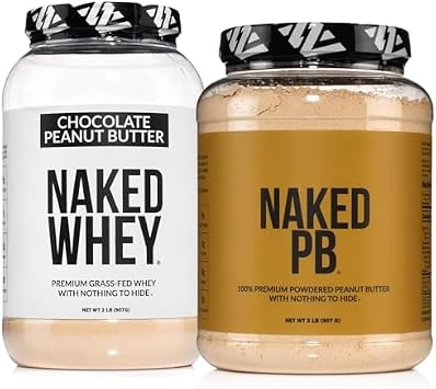 NAKED Whey Chocolate Peanut Butter Protein Powder 21 Servings + PB Powdered Peanut Butter 2LB 76 Servings Grass-Fed; Bulk; Non-GMO; Gluten Free; Soy Free; Vegan