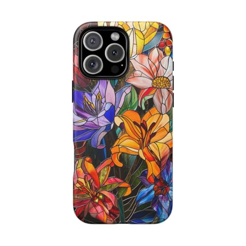 Etui iPhone 16 Pro Max vitrail floral orange mat anti-trace