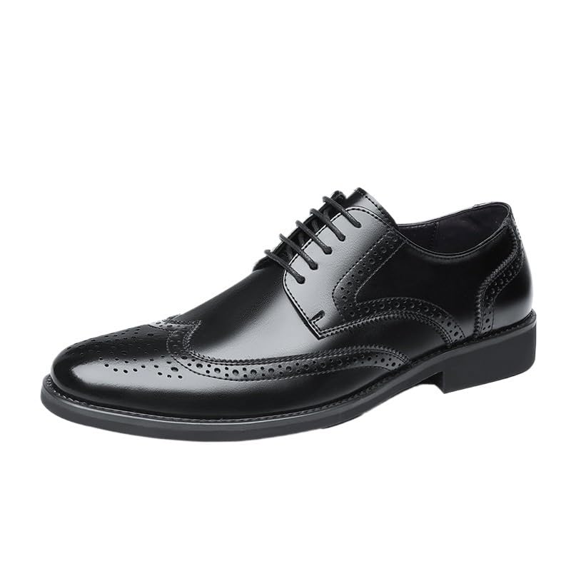Wingtip Brogue Dress Shoes for Mens Leather Lace-up Round Toe Working Non Slip Low Top Anti-Slip Shoe Office