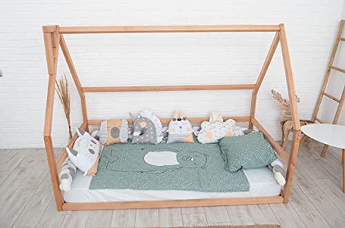 Busywood Kids Montessori Design Play Room- Toddler Floor Bed House Frame - Montessori Bed Twin - House Frame Toddler Bed (Model 1, Natural Wood, Floor Bed) #TOP5