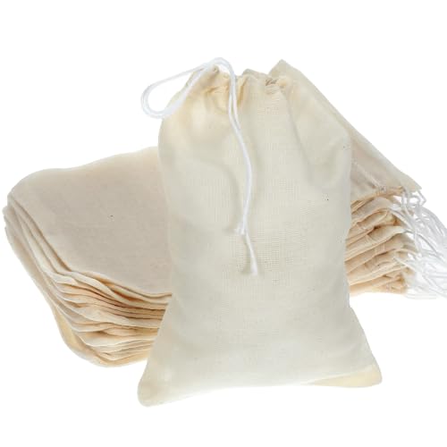 20 Pcs Tea Bags Empty Cotton Spice Bags for Cooking Unbleached Reusable, Muslin Drawstring Cheese Cloth Cotton Bag for Straining Sachet Bag Loose Leaf Tea (6x4 Inches)