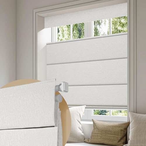 Boolegon No Drill Cordless Roman Shades for Windows, No Fray Blackout Top Down Bottom Up Roman...