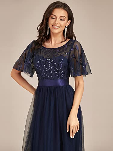 Image of Ever-Pretty Sequin Formal Prom Dresses for Women Ruffle Sleeves Empire Waist A-Line Long Mother of Bride Dress 00904
