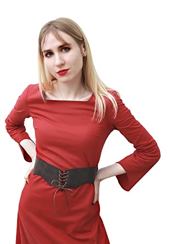 VISINE Espartilho feminino Steampunk FURPHI estreito medieval com cadarço de couro sintético na cint