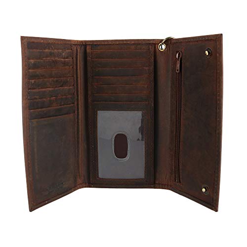CTM Men's Hunter Leather Long Trifold Chain Wallet, Brown4