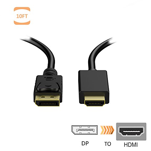 Eriotpy Gold Plated DP DisplayPort to HDMI HDTV Cable 10 Feet (Black)